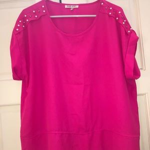 Pink Short Sleeve Pearl Top